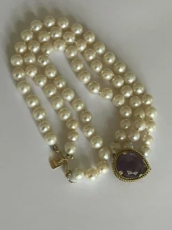 Bracelet 3 rangs Perles Fermoir Or Jaune Améthyste