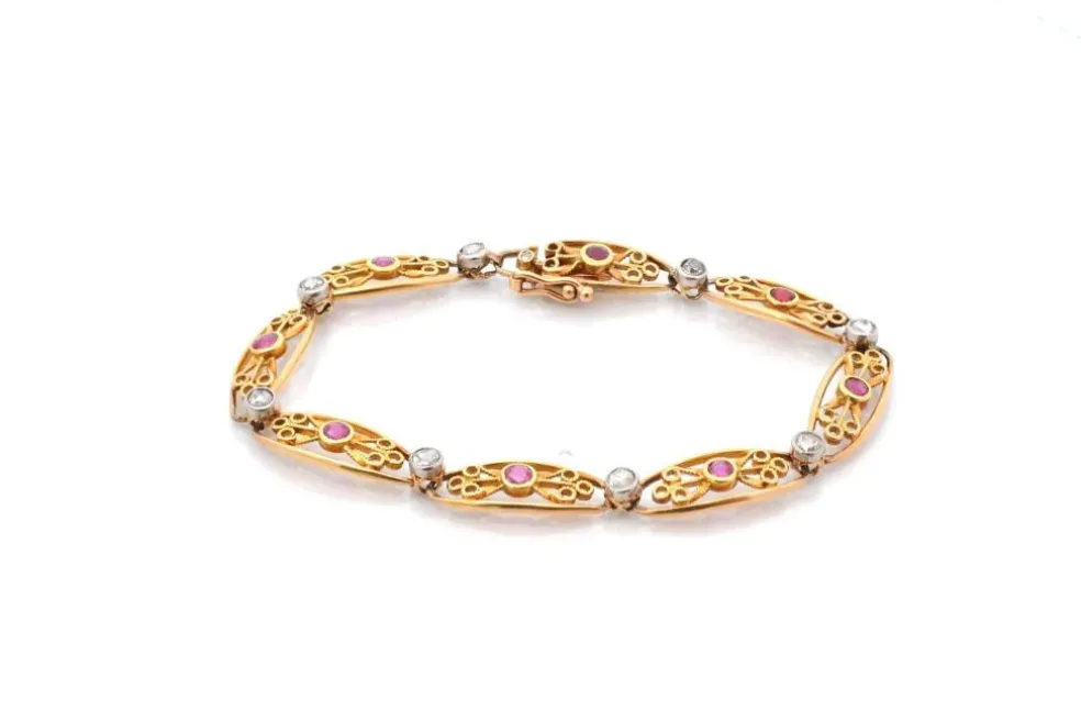 Bracelet 1900 rubis et diamants en or