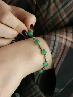 Bracelet ancien cabochons d'émeraudes or jaune diamants