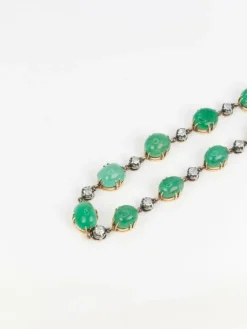 Bracelet ancien cabochons d'émeraudes or jaune diamants