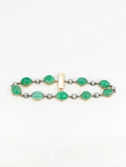 Bracelet ancien cabochons d'émeraudes or jaune diamants