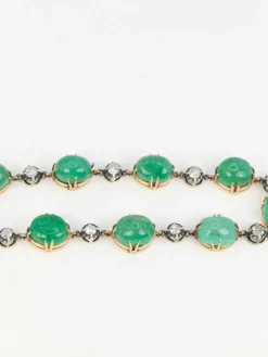 Bracelet ancien cabochons d'émeraudes or jaune diamants