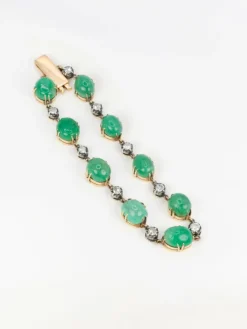 Bracelet ancien cabochons d'émeraudes or jaune diamants