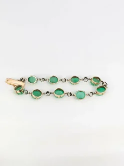 Bracelet ancien cabochons d'émeraudes or jaune diamants