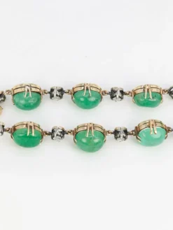 Bracelet ancien cabochons d'émeraudes or jaune diamants