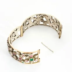 Bracelet Ancien or et argent rubis émeraudes diamants