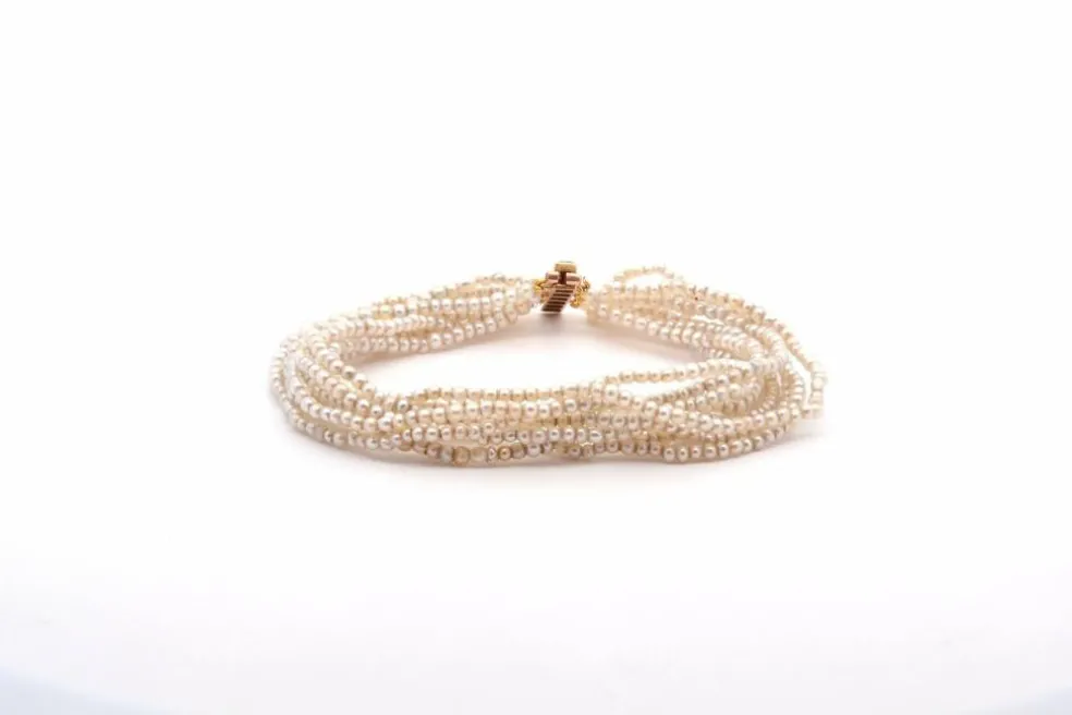Bracelet ancien or jaune rubis et perles fines