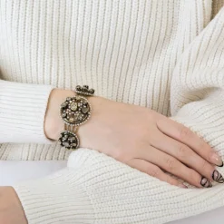 Bracelet Ancien or rose diamants perles