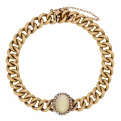 Bracelet ancienne gourmette et son motif opale diamants