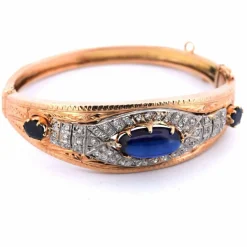 Bracelet années 40 - Or 18 carats et argent - Cabochon saphir