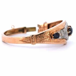 Bracelet années 40 - Or 18 carats et argent - Cabochon saphir