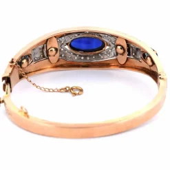 Bracelet années 40 - Or 18 carats et argent - Cabochon saphir