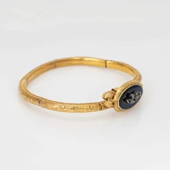 Bracelet antique Belle Époque en or jaune 18 carats avec diamants et bijoux floraux