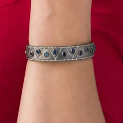 Bracelet argent diamants et cyanites