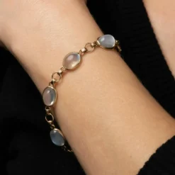 Bracelet Art Déco en or jaune et pierre de lune vintage