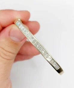 Bracelet Art Déco jonc or blanc diamants taille princesse
