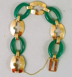 Bracelet Art Déco Or jaune Chrysoprase