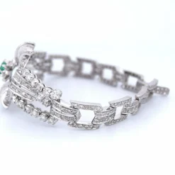Bracelet Art Déco Platine Émeraude Diamants