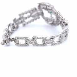 Bracelet Art Déco Platine Émeraude Diamants