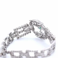 Bracelet Art Déco Platine Émeraude Diamants