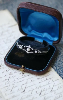 Bracelet Art Deco Perle Fine et Diamants sur Platine