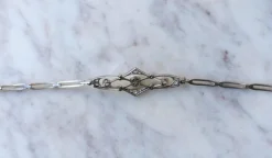 Bracelet Art Deco Perle Fine et Diamants sur Platine