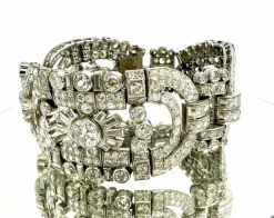 Bracelet Art-Déco Or blanc Diamants,.