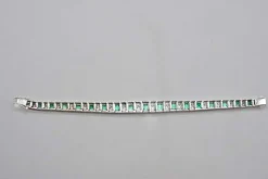 Bracelet Art-déco Or blanc Diamants Emeraudes