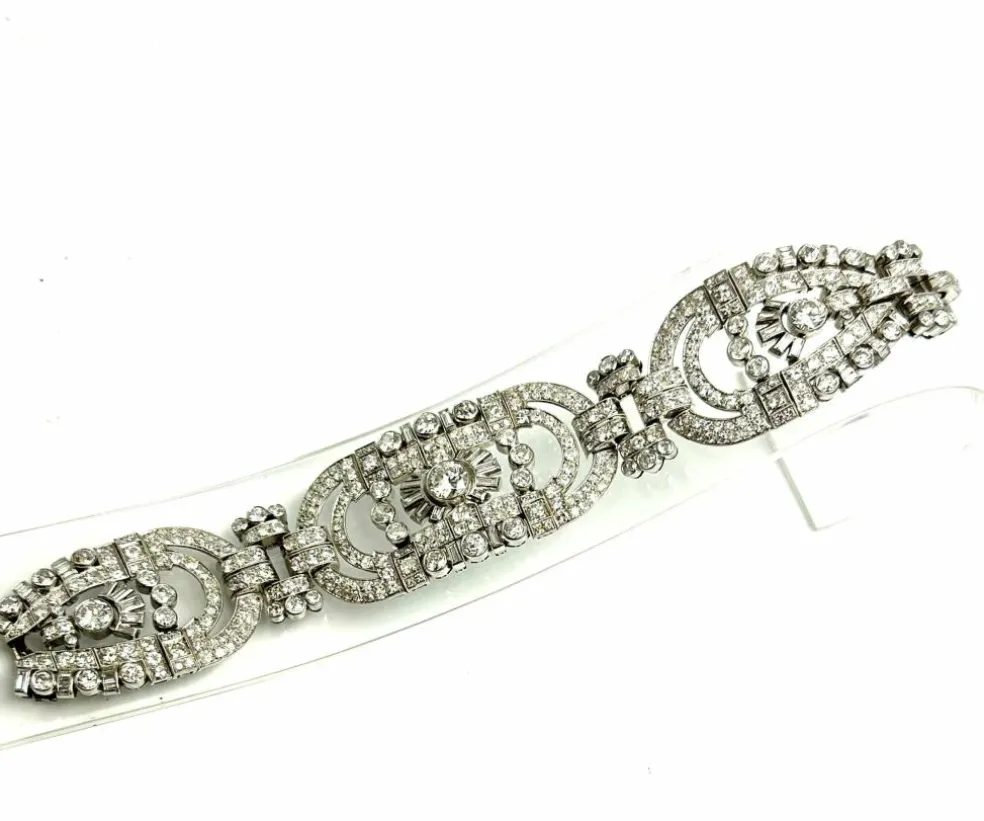 Bracelet Art-Déco Or blanc Diamants,.