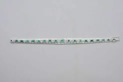 Bracelet Art-déco Or blanc Diamants Emeraudes