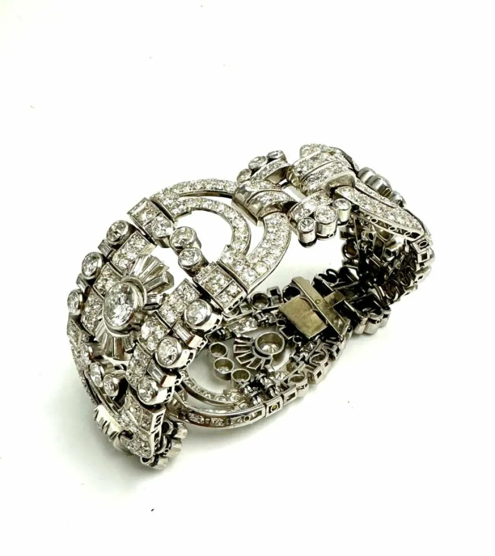 Bracelet Art-Déco Or blanc Diamants,.