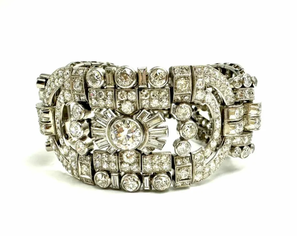 Bracelet Art-Déco Or blanc Diamants,.