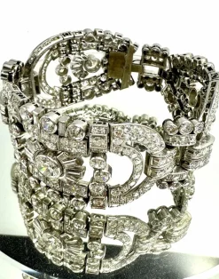 Bracelet Art-Déco Or blanc Diamants,.