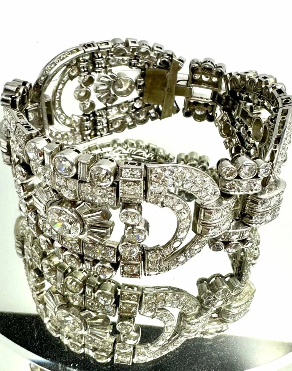 Bracelet Art-Déco Or blanc Diamants,.