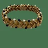 Bracelet Articulé Feuillages Or Jaune Perles Lapis Lazuli
