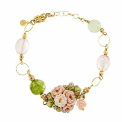 Bracelet avec fleur en émail et pierres précieuses