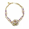 Bracelet avec fleur émaillée, diamant, améthystes et perles