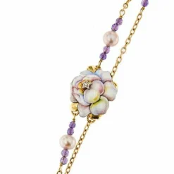 Bracelet avec fleur émaillée, diamant, améthystes et perles