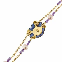 Bracelet avec fleur émaillée, diamant, améthystes et perles