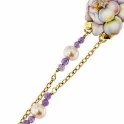 Bracelet avec fleur émaillée, diamant, améthystes et perles