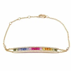 Bracelet barrette saphirs multicolores diamants or rose