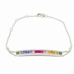 Bracelet barrette saphirs multicolores diamants or blanc