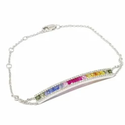 Bracelet barrette saphirs multicolores diamants or blanc