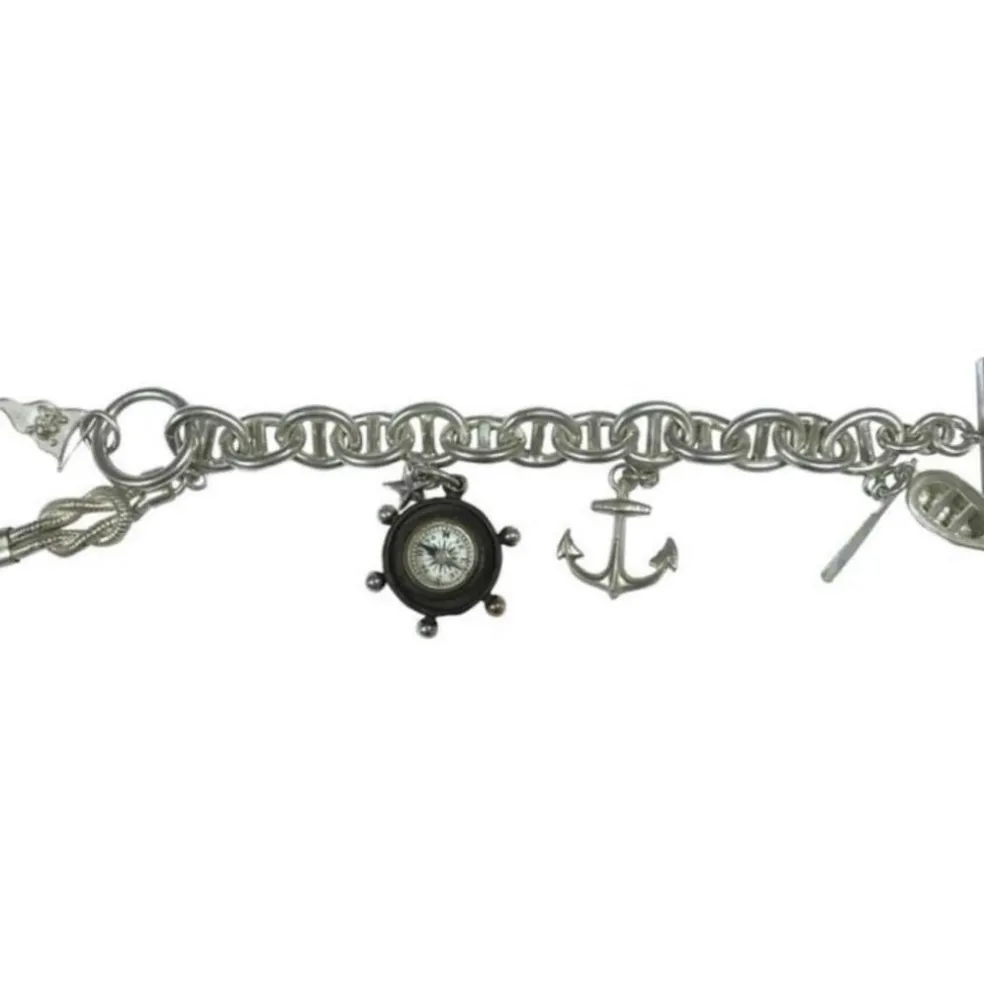 Bracelet Chaîne Argent Boussole Bateau Ancre Drapeau Et Nœud