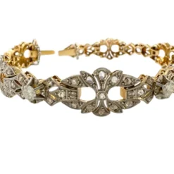 Bracelet design Art Déco en or jaune et platine avec diamants