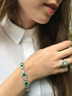 Bracelet diamants, émeraudes