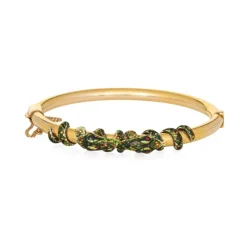 Bracelet double serpent antique victorien en émail enroulé et or jaune