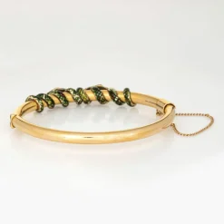 Bracelet double serpent antique victorien en émail enroulé et or jaune