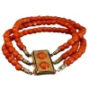 Bracelet En Corail Ancien Facetté, Fermoir avec Cabochon, Or