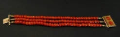 Bracelet En Corail Ancien Facetté, Fermoir avec Cabochon, Or